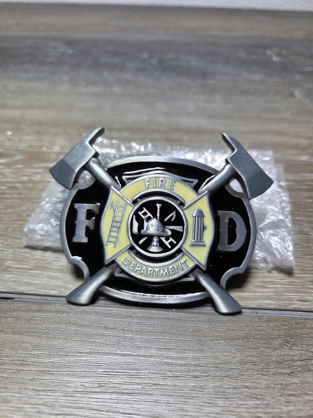 Fire Department Firefighter Belt Buckle Crossed Axes Maltese Cross